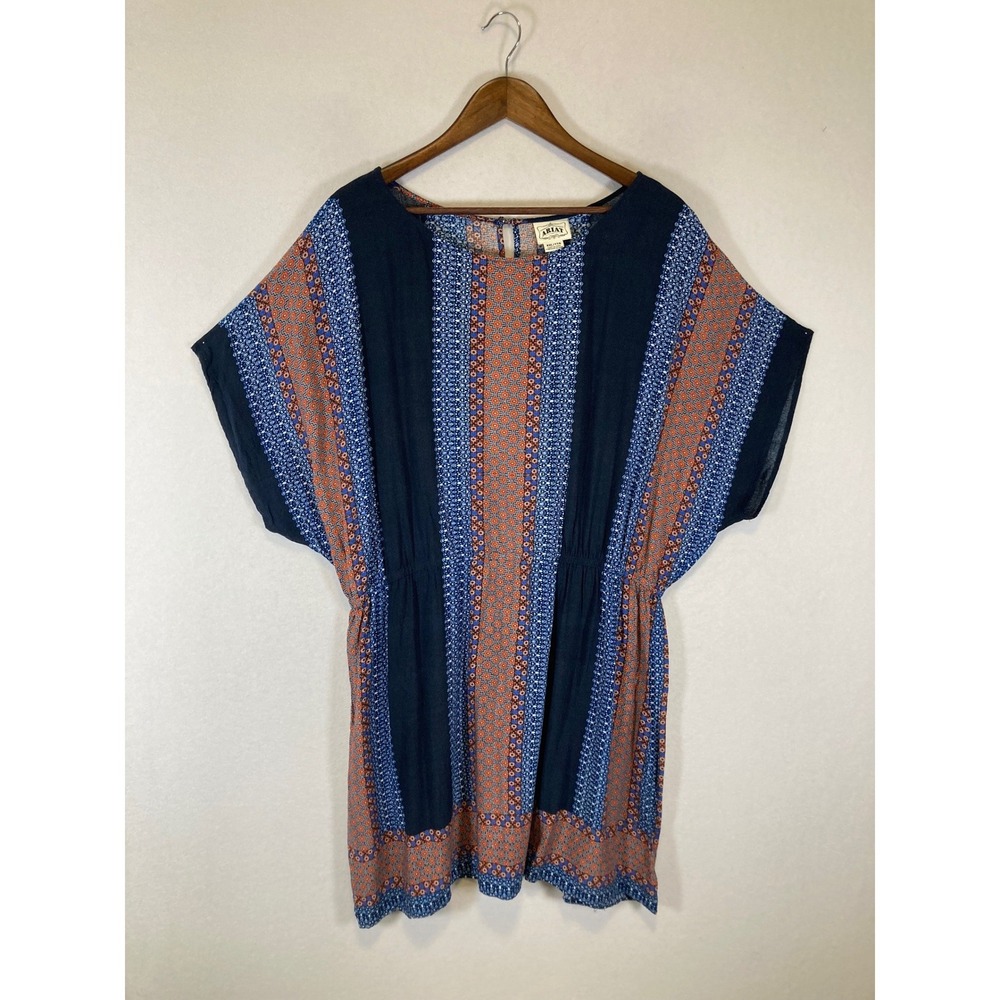 Boho Western Ariat Women XXL Blue Rust Geometric Print Dolman Sleeve Tunic Top